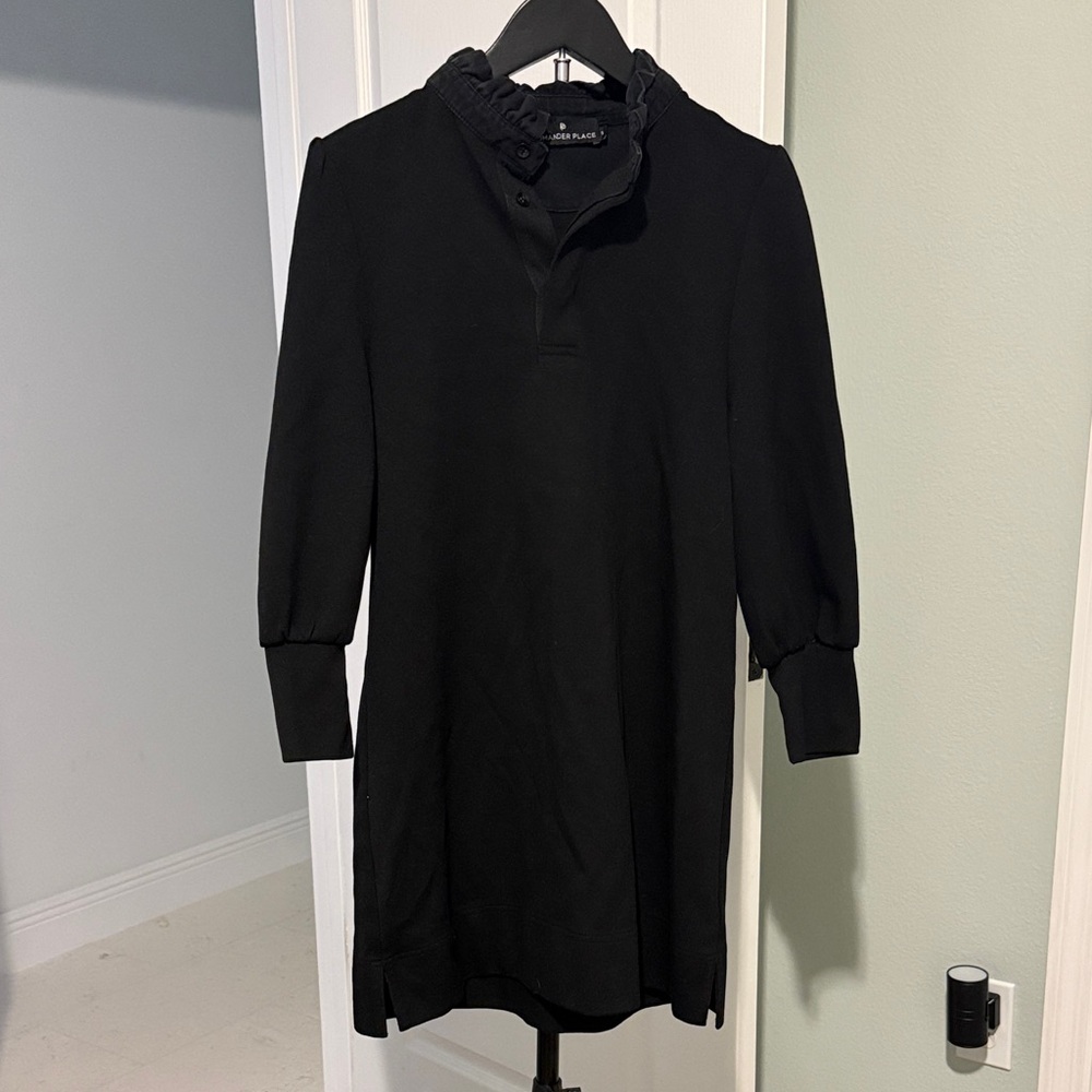 Pomander Place Black Mini Dress with Ruffle Collar